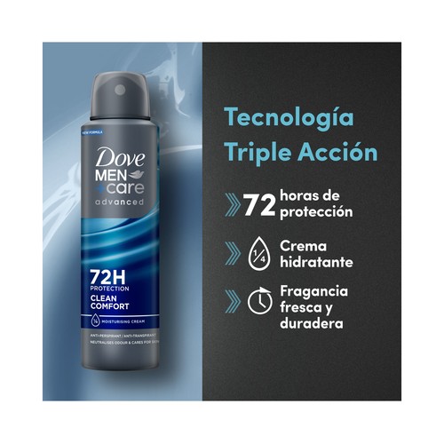 DOVE Men + care advanced Desodorante spray para hombre antitranspirante hasta 72 horas 150 ml.
