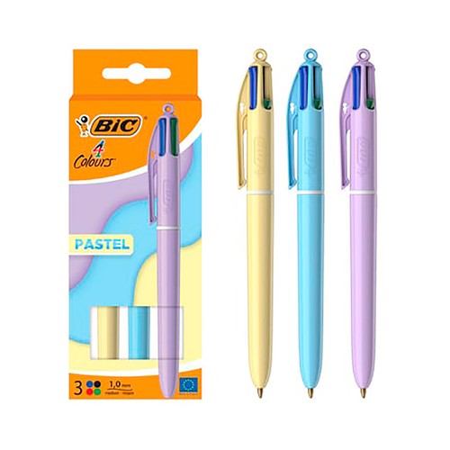 3 bolígrafos colores pastel, BIC.