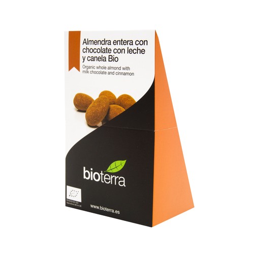 BIOTERRA Almendras enteras con chocolate con leche y canela ecológicas 100 g.