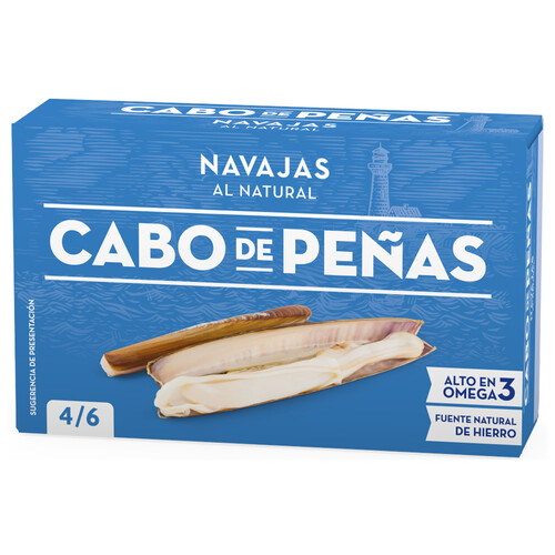 CABO DE PEÑAS Navajas al natural en formato lata  de 4/6 uds  60 g.