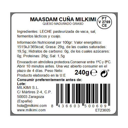 MILKIMI Queso Maasdam MILKIMI 240 g.