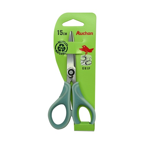 Tijera de 15cm para diestros bi-material 3 colores surtidos, AUCHAN.