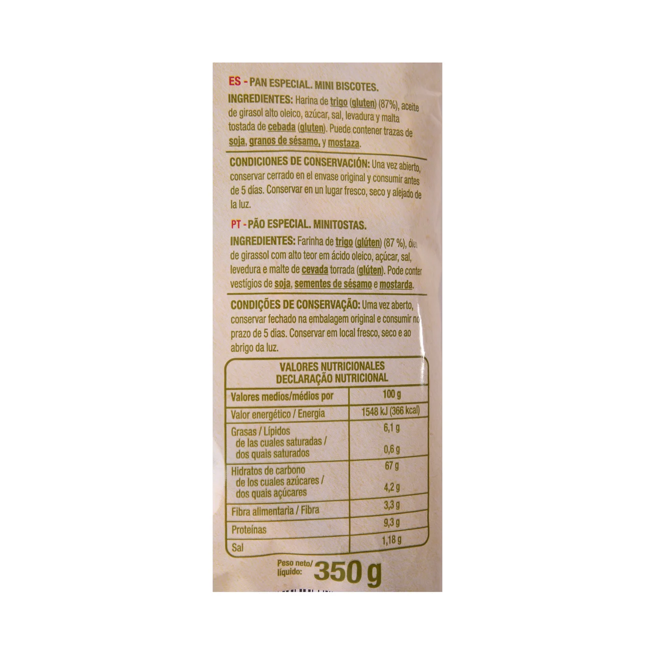 PRODUCTO ALCAMPO Mini tostas trigo 350 g.