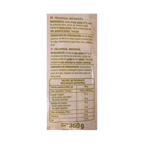 PRODUCTO ALCAMPO Mini tostas trigo 350 g.