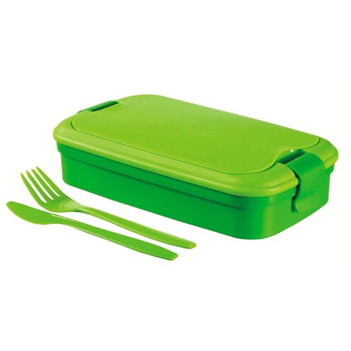 Recipiente Lunch & Go porta comida con cubiertos y compartimentos interiores, color lima CURVER.