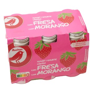 Imagen de AUCHAN Yogur líquido para beber con fresa, elaborado sin gluten 6 x 93.5 ml. Producto Alcampo