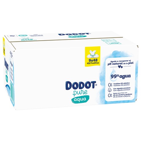 DODOT Aquapure Toallitas húmedas para bebé con un 99% de agua 9 x 48 uds.