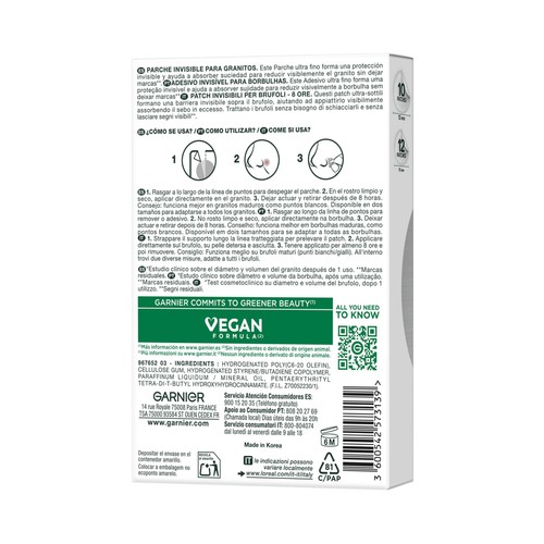 GARNIER Pure active Parches anti-granos (10 y 12 mm) invisibles 8 horas 22 uds.