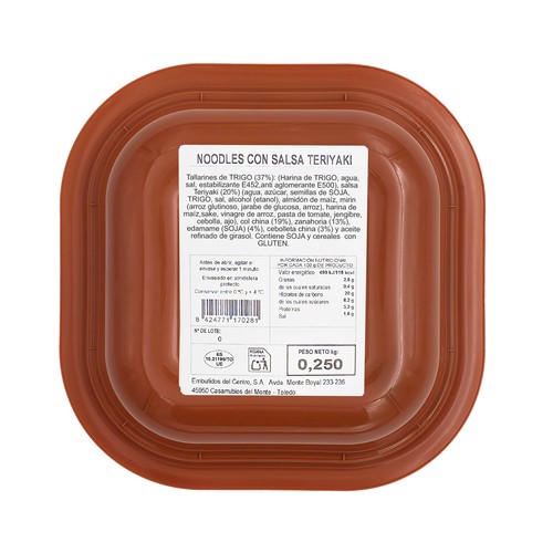 EMCESA Noodles con salsa Teriyaki y verduras, listos para calentar y comer 250 g.