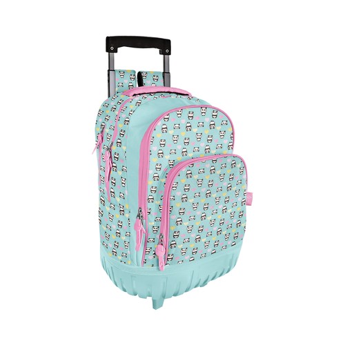Mochila escolar con ruedas, 18 x 32 x 43 cm, diseño panda heart, ARTIMBAL.