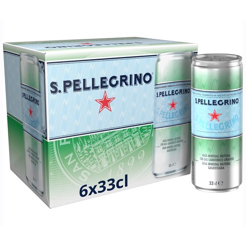 SAN PELLEGRINO Agua mineral con gas lata pack 6 x 330 ml