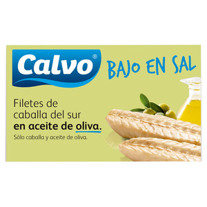 Imagen de CALVO Caballa filetes en aceite de oliva, bajo en sal 120 g.