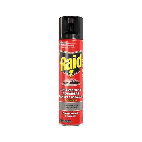Insecticida spray cucarachas, arañas, hormigas y otros insectos rastreros RAID 400 ml.