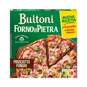 BUITONI Forno di pietra Pizza congelada jamón y champiñones, con masa fina y crujiente 340 g.