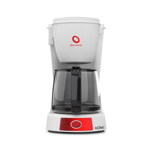 Cafetera de goteo SOLAC CF4034 Blank Canvas, capacidad 1.2L (10-12 tazas), filtro permanente, nivel de agua visible.