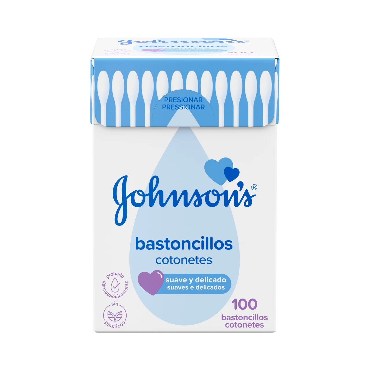 JOHNSON´S Baby Bastoncillos para bebé, niños y adultos de papel con extremos de algodón 100% puro 100 uds.
