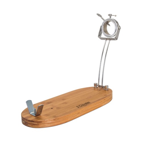 Soporte jamonero giratorio y plegable fabricado en madera y acero inoxidable, 3 CLAVELES.