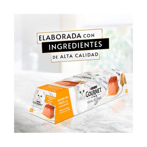 PURINA GOURMET Alimento gatos húmedo, mousse con pollo PURINA GOURMET 4 uds. x 57 g.