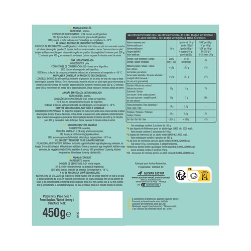 AUCHAN Piña en trozos ultracongelada 450 g.