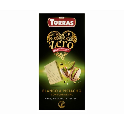 TORRAS Chocolate blanco con pistacho zero azúcares añadidos 100 g.