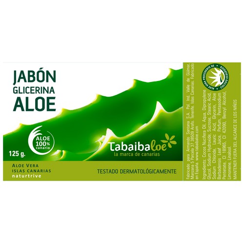 TABAIBA Pastilla de jabón corporal, con aloe vera 100% canario y glicerina TABAIBA 125 g.