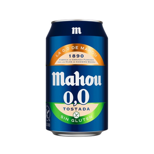 MAHOU Cerveza 0,0 % tostada sin gluten en lata 33 cl.