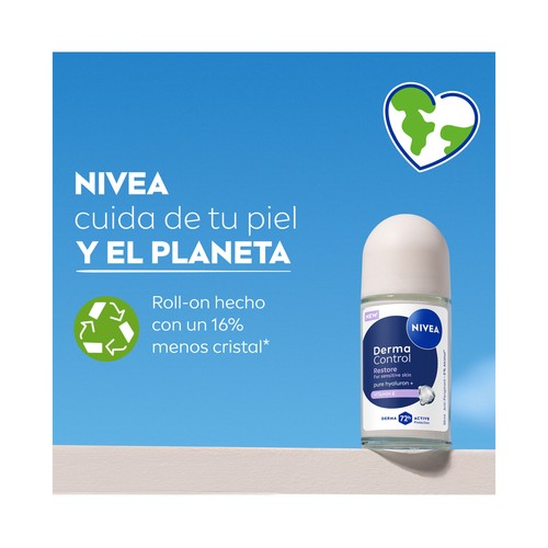 NIVEA Derma control restore Desodorante roll on para mujer, antitranspirante hasta 72 horas 50 ml.