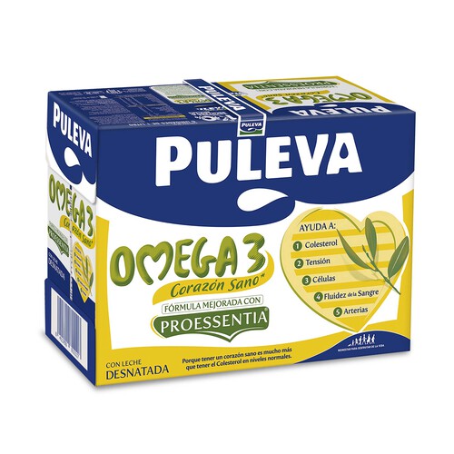 PULEVA Omega 3  Preparado lacteo desnatado, enriquecido con ácido oleico y Omega 3 6 x 1l.