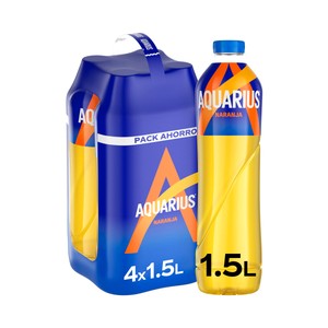 AQUARIUS Bebida isotónica con sabor a naranja en pack de 4 botellas de 1,5 l.