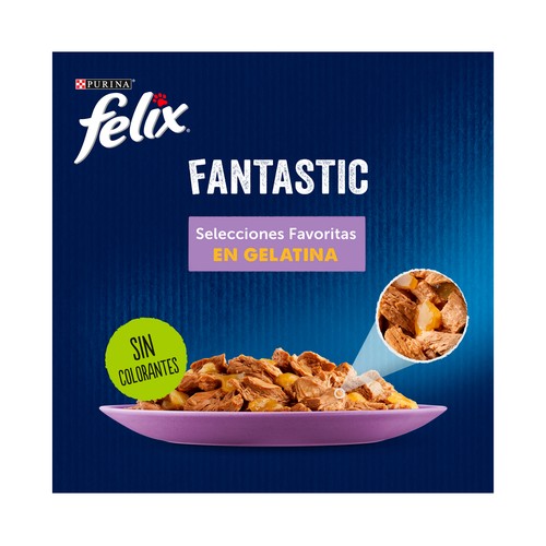 FELIX Comida para gatos húmeda tiernos trocitos en gelatina FELIX FANTASTIC 12 uds. x 85 g.