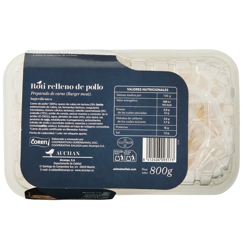 AUCHAN COLLECTION Roti de pollo relleno con queso de cabra y cebolla caramelizada 800 g. Producto Alcampo Gourmet.