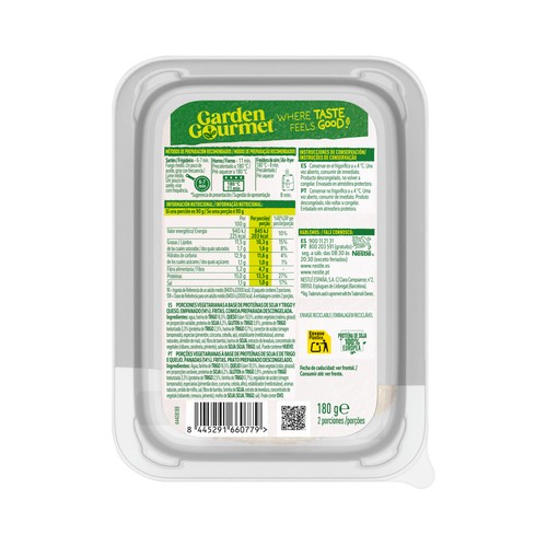 GARDEN GOURMET Librito de jamón vegetal (proteínas de soja y trigo) y queso empanado 180 g.