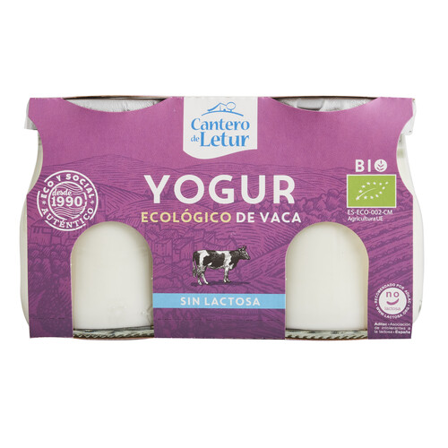 CANTERO DE LETUR Yogur de vaca natural ecológico ,sin lactosa pack de 2 uds. de 125 g.