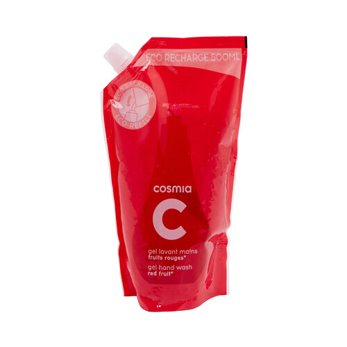 Recambio de jabón de manos con textura crema y aroma a frutos rojos COSMIA 500 ml.
