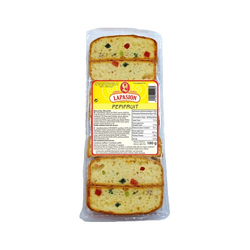 Bizcocho con frutas pepifruit LAPASION 180 g.
