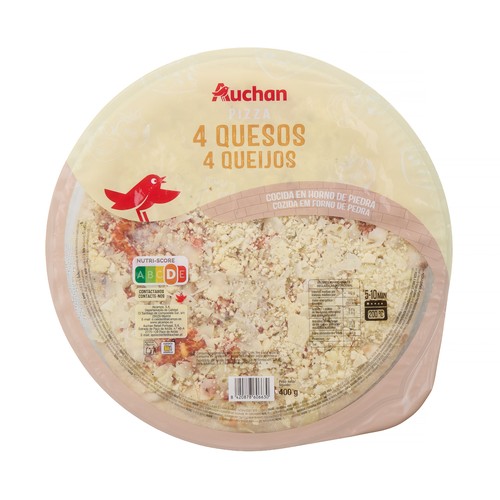AUCHAN Pizza 4 quesos cocida en horno de piedra 400 g Producto Alcampo.