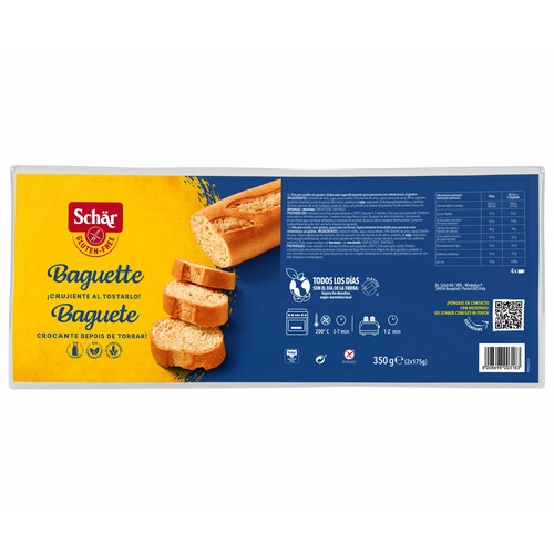 Pan baguette precocido dietético sin gluten SCHÄR 350 g.