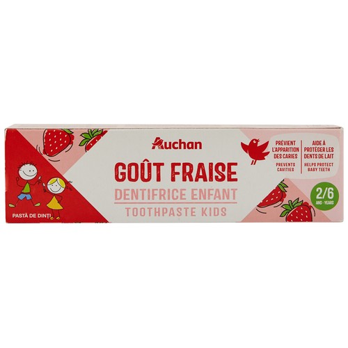 PRODUCTO ALCAMPO Pasta de dientes infantil ( a partir de 2 años), con flúor y sabor a fresa 50 ml.