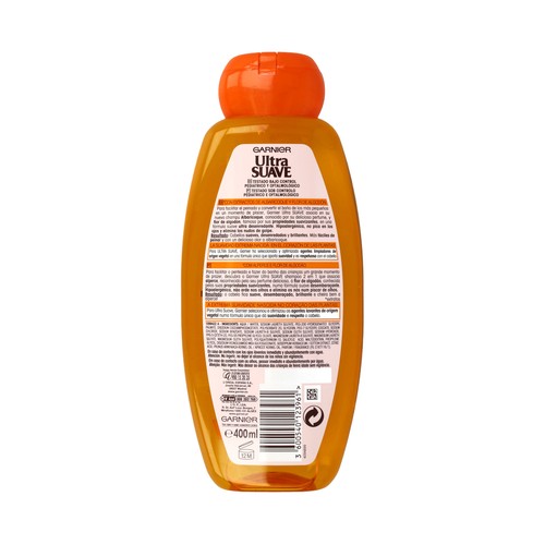 GARNIER Champú ultra suave para niños, con albaricoque y flor de algodón 400 ml.