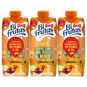 Imagen de BIFRUTAS Leche con zumo de frutas tropicales y 0% materia grasa 3 x 330 ml.
