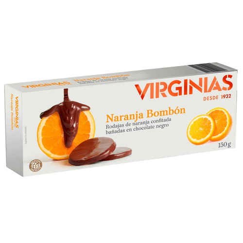 VIRGINIAS Rodajas de naranja confitada bañadas de chocolate negro 150 g.