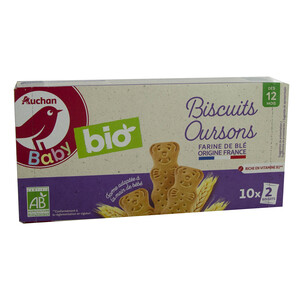 PRODUCTO ALCAMPO Galletas ecolólogicas con forma de ositos en sobres de 2 uds, a partir de 12 meses ALCAMPO BABY ECOLÓGICO 10 x 2 uds.