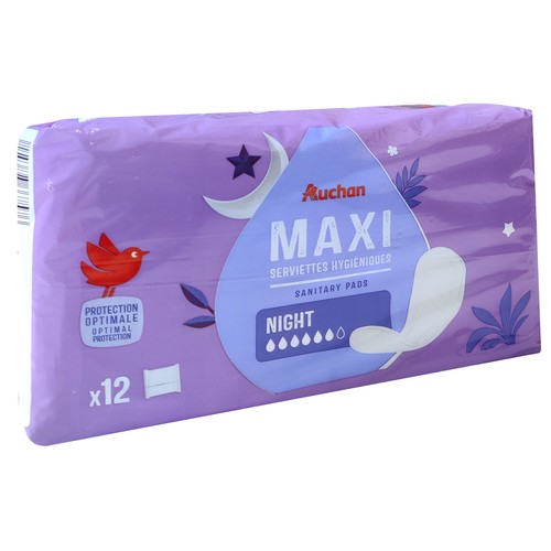 PRODUCTO ALCAMPO Compresas maxi de noche, en bolsitas individuales 12 uds.