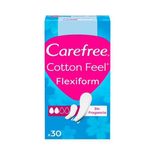 CAREFREE Flexiform Salvaslips transpirables, sin fragancia para todo tipo de bragitas 30 uds.