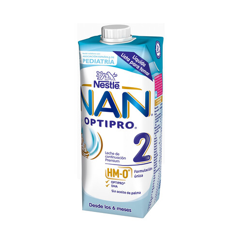 NAN Leche (2) infantil de continuación premium, sin aceite de palma y a partir de 6 meses NAN Optipro 500 ml.