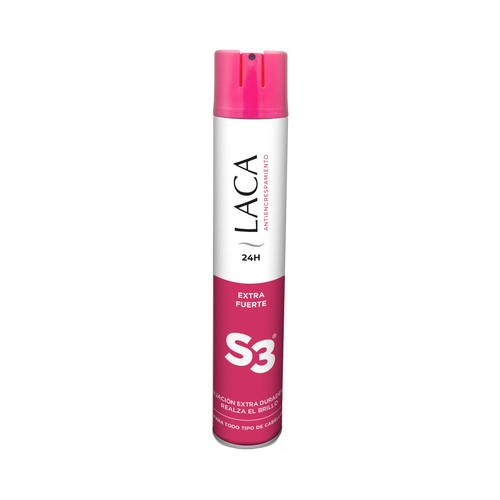 S3 Laca extrafuerte antiencrespamiento, para todo tipo de cabellos S3 400 ml.