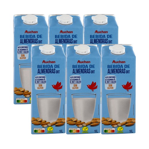 AUCHAN Bebida de almendras enriquecida con calcio 6 x 1l. Producto Alcampo