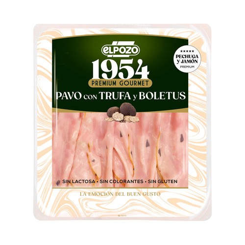Pechuga y jamón de pavo, cocidos y con trufa y boletus, cortada en lonchas LEGADO 180 g.