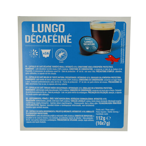 PRODUCTO ALCAMPO Café molido de tueste natural descafeinado Lungo Descaffeinato en cápsulas , Intensidad 4 PRODUCTO ALCAMPO 16 uds. 112 g.