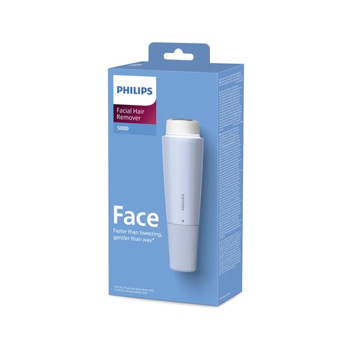 Depiladora facial PHILIPS, rotativa, uso en seco, luz LED circular.